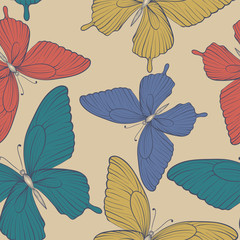 Beautiful seamless background with butterflies vintage color