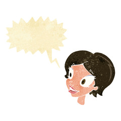 cartoon pretty female face with speech bubble