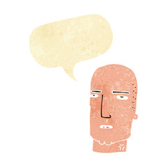 cartoon bald tough guy with speech bubble
