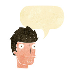 cartoon nervous man with speech bubble