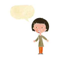 cartoon tired woman with speech bubble