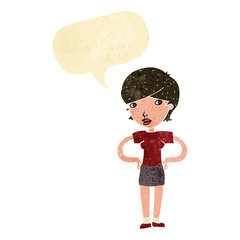 cartoon woman with hands on hips with speech bubble