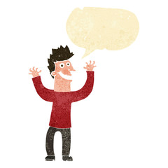 cartoon excited man with speech bubble