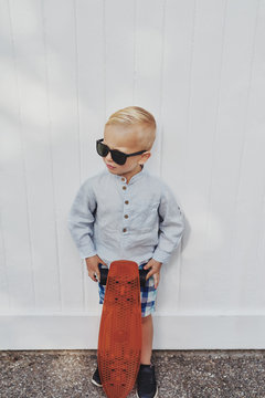 Cute Little Boy In A Trendy Summer Outfit