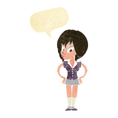 cartoon woman with hands on hips with speech bubble
