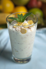 Vanilla muesli with mint leaf for a healthy breakfast.