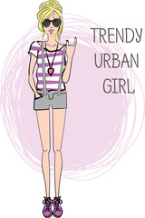 vector illustration of fashion slim girl with sunglasses