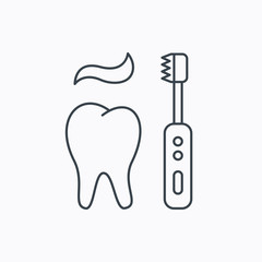 Brushing teeth icon. Electric toothbrush sign.