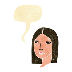 cartoon serious woman with speech bubble