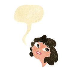 cartoon happy woman with speech bubble