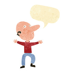 cartoon worried middle aged man with speech bubble