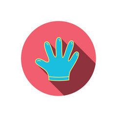 Rubber gloves icon. Latex hand protection sign.