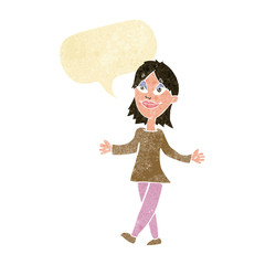 cartoon woman with no worries with speech bubble