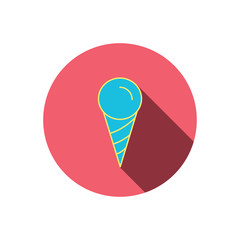Ice cream icon. Sweet dessert in waffle cone.