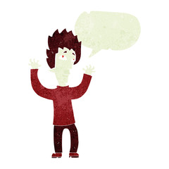 cartoon vampire giving up with speech bubble