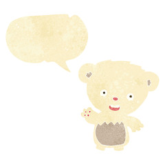 cartoon polar bear cub waving with speech bubble