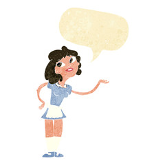 cartoon waitress serving with speech bubble