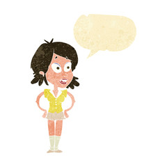 cartoon woman with hands on hips with speech bubble