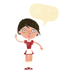 cartoon waitress making hand gesture with speech bubble
