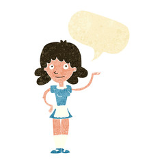 cartoon maid with speech bubble