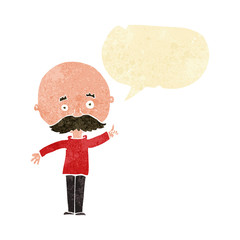 cartoon bald man with idea with speech bubble