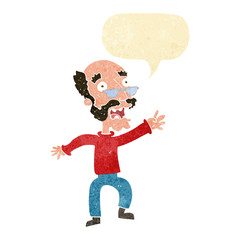 cartoon frightened old man with speech bubble