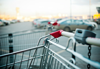shopping carts near the shopping mall parking outddors