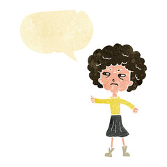 cartoon annoyed old woman with speech bubble