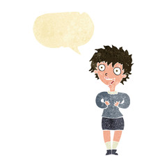 cartoon excited woman with speech bubble