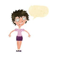 cartoon excited woman with speech bubble