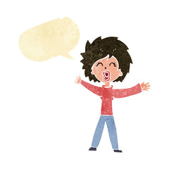 cartoon woman shouting with speech bubble