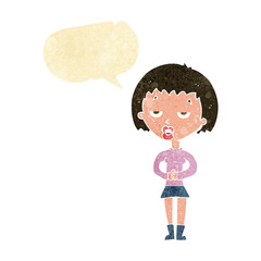 cartoon bored woman waiting with speech bubble