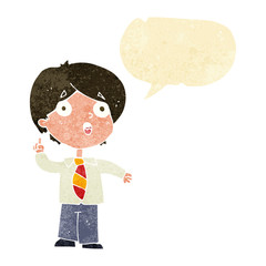 cartoon schoolboy answering question with speech bubble
