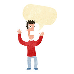 cartoon terrified man with speech bubble