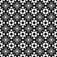 Abstract seamless pattern in black and white.
Hand drawn ornamental wallpaper or textile pattern with white motives on black background.