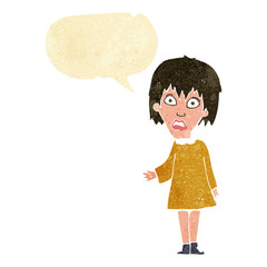 cartoon shocked woman with speech bubble