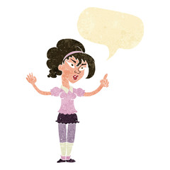 cartoon woman with idea with speech bubble
