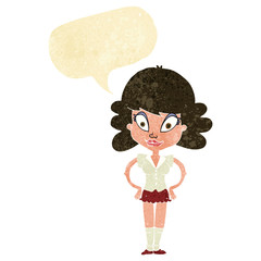 cartoon pretty woman with speech bubble