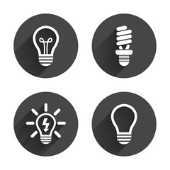 Light lamp icons. Energy saving symbols.