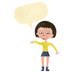 cartoon surprised woman with speech bubble