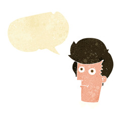 cartoon staring face with speech bubble
