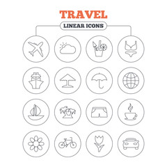 Travel icons. Ship, plane and car transport.