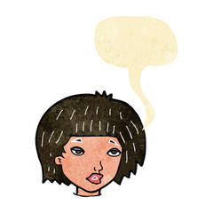 cartoon bored looking woman with speech bubble