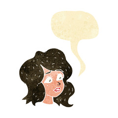 cartoon woman looking concerned with speech bubble