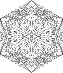 Abstract vector black round lace design in mono line style - man