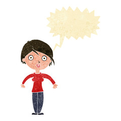 cartoon surprised woman with speech bubble