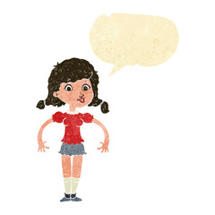 cartoon pretty girl with speech bubble
