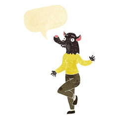 cartoon dancing werewolf woman with speech bubble