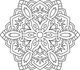 Abstract vector black round lace design in mono line style - man