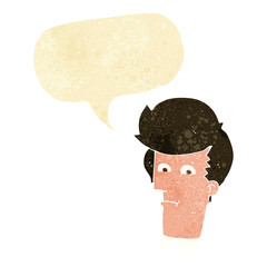 cartoon man narrowing eyes with speech bubble